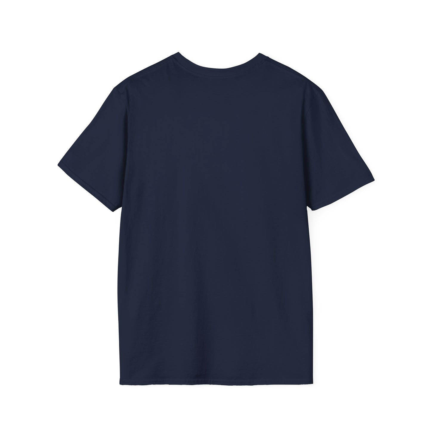 Navy T-shirt shown from the back, plain with no visible print.