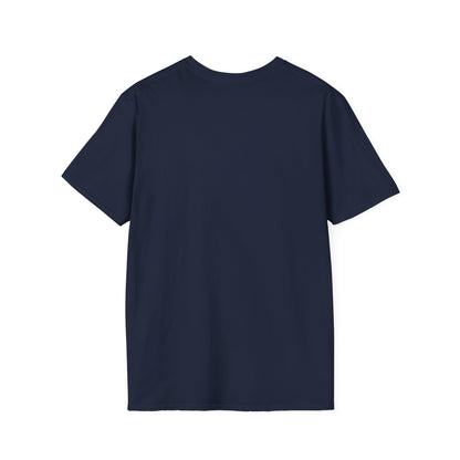 Navy T-shirt shown from the back, plain with no visible print.
