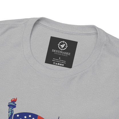 Light gray T-shirt back collar label area with small brand tag