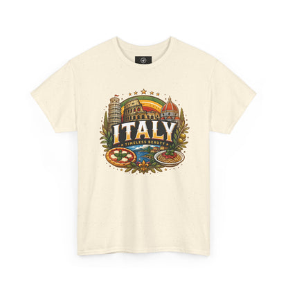 Cream crew-neck T-shirt with vintage Italy emblem graphic on chest