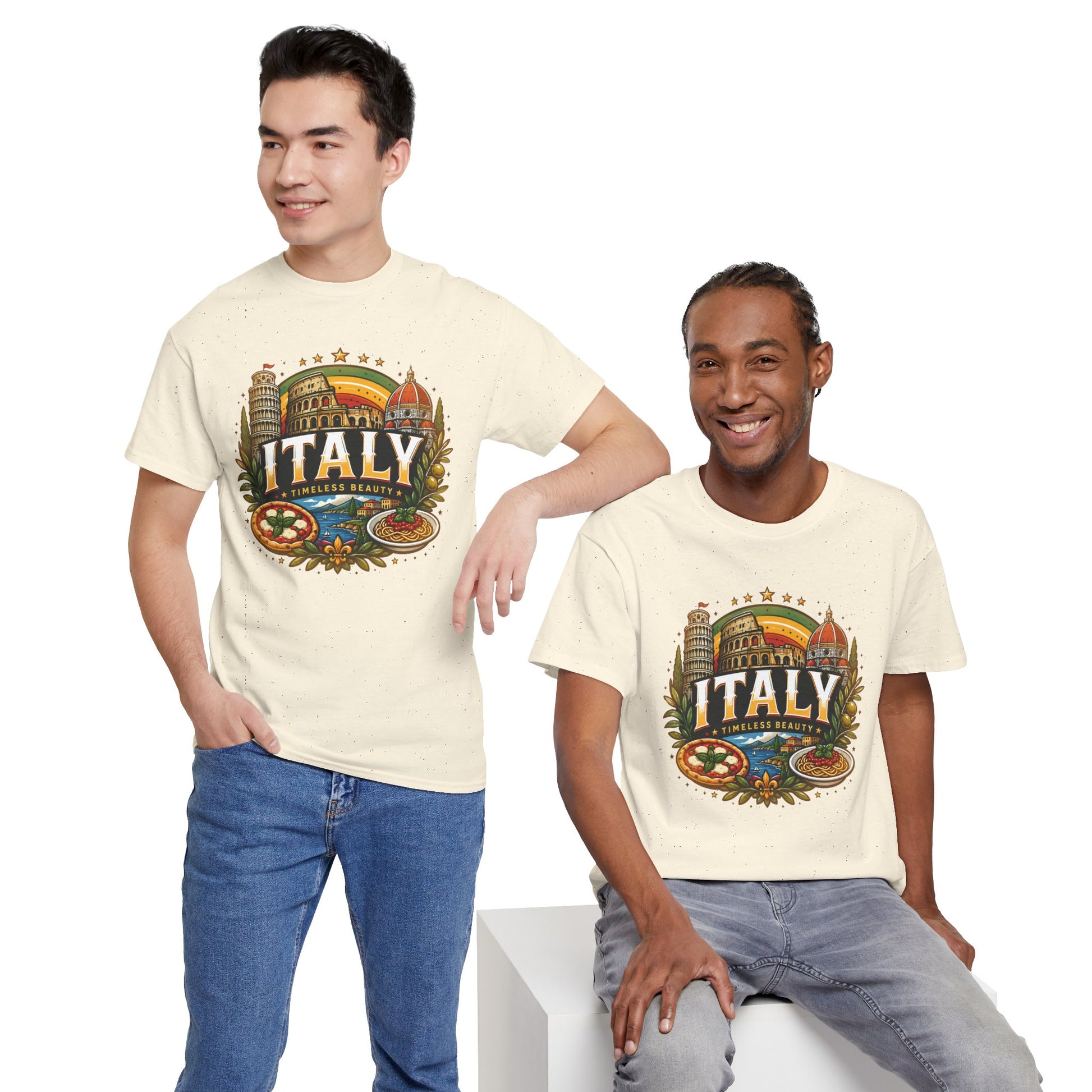 Natural cream short-sleeve crewneck T-shirt with large Italy graphic on the chest