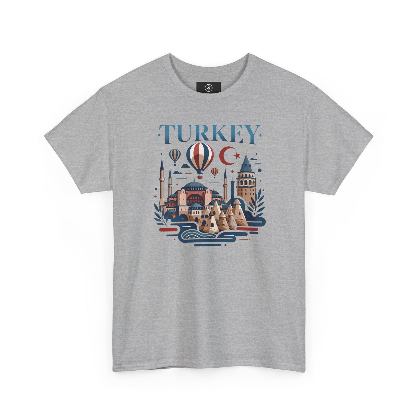Sport grey T-shirt with Turkey skyline and hot air balloon graphic