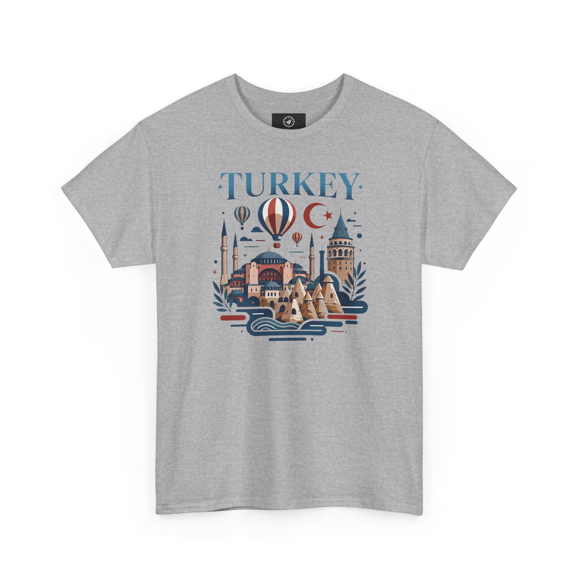Sport grey T-shirt with Turkey skyline and hot air balloon graphic