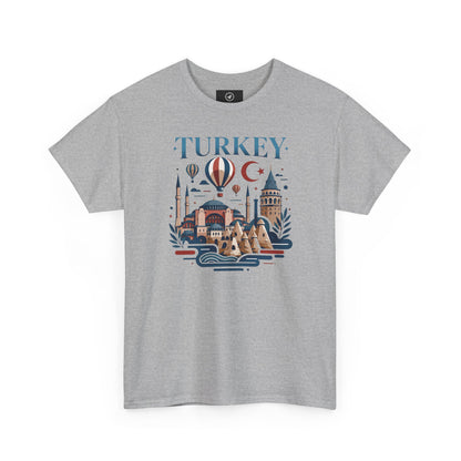 Sport grey T-shirt with Turkey skyline and hot air balloon graphic