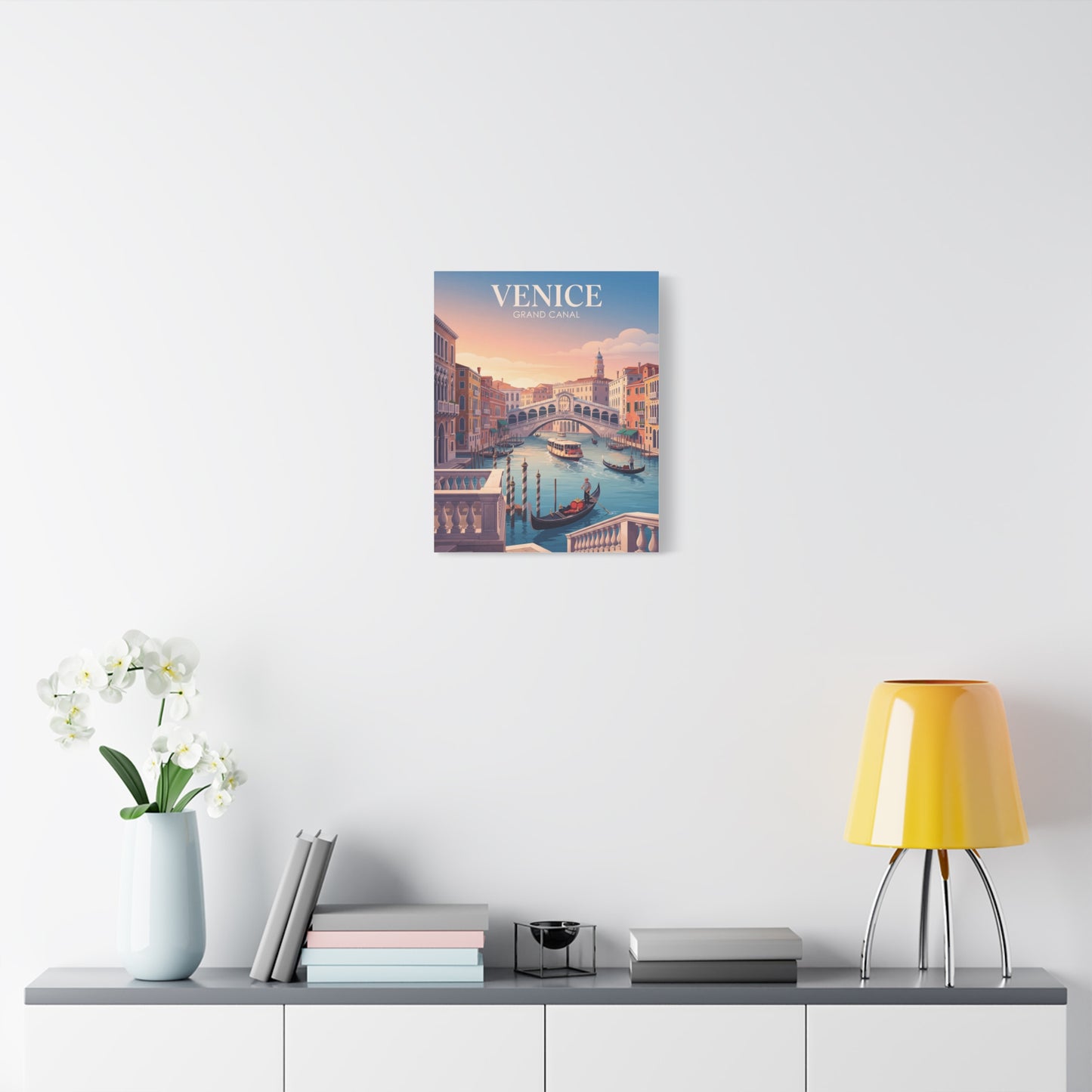 Venice canal matte canvas print with gondolas and canal buildings view
