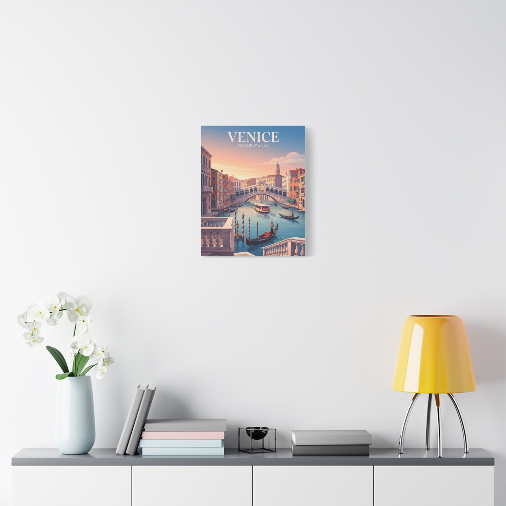 Venice canal matte canvas print with gondolas and canal buildings view