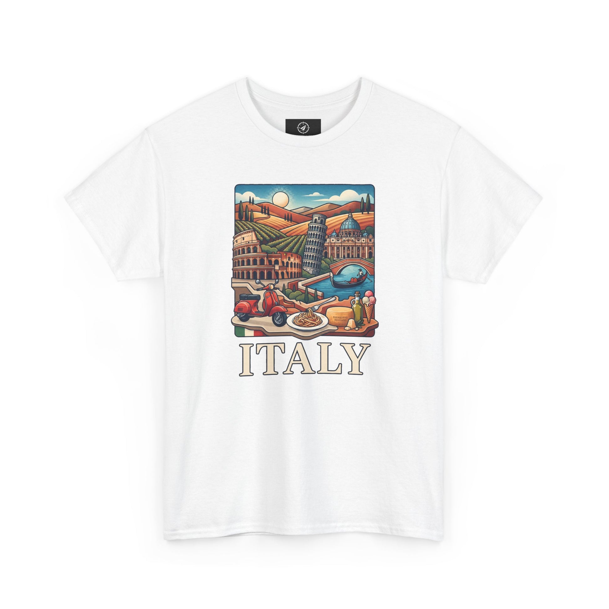 White T-shirt with vintage Italy scenic graphic and 'ITALY' text