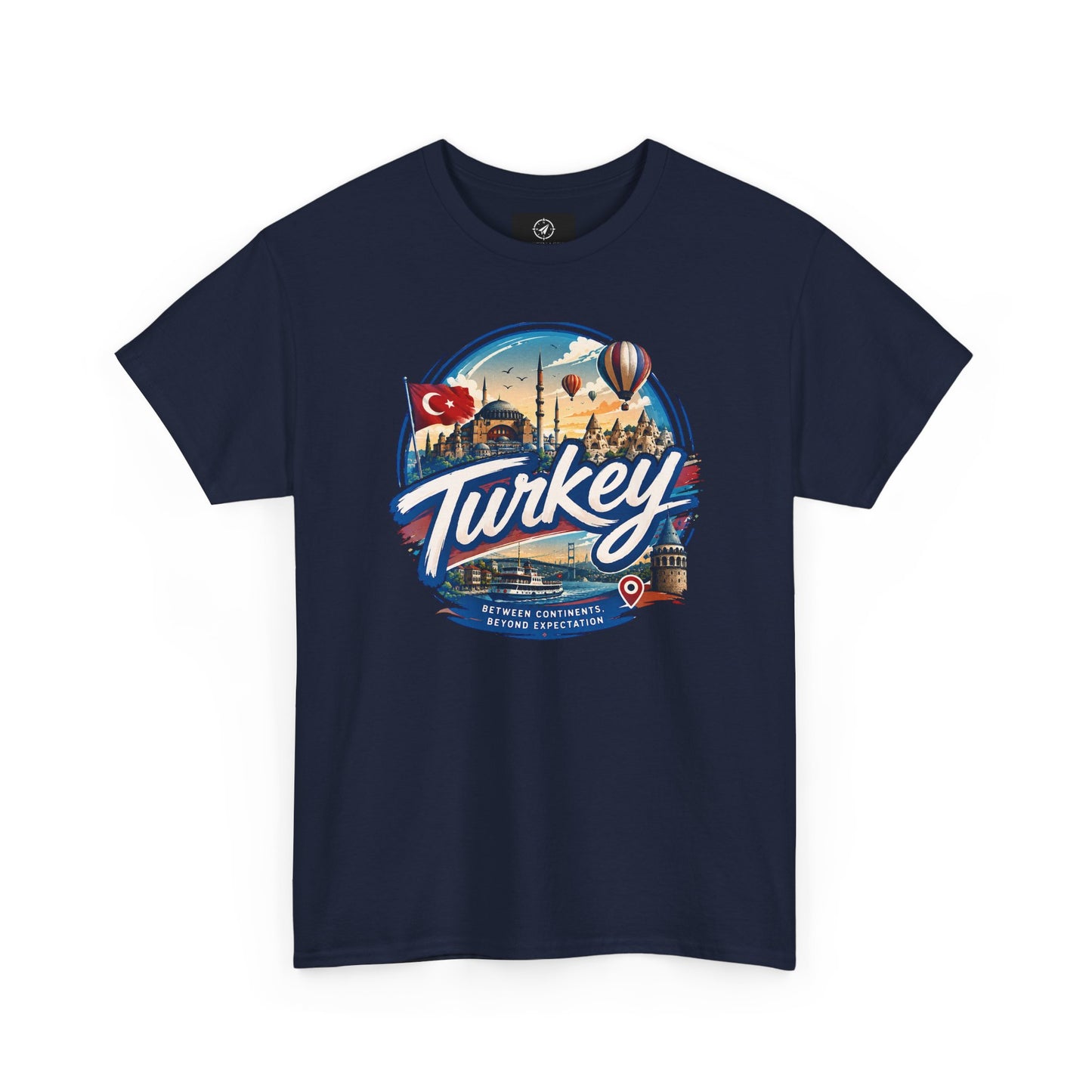Navy cotton T-shirt with Turkey travel graphic on front