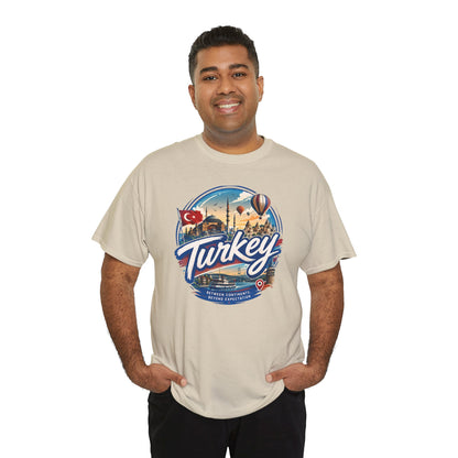Beige crewneck T-shirt featuring a centered Istanbul Turkey graphic print