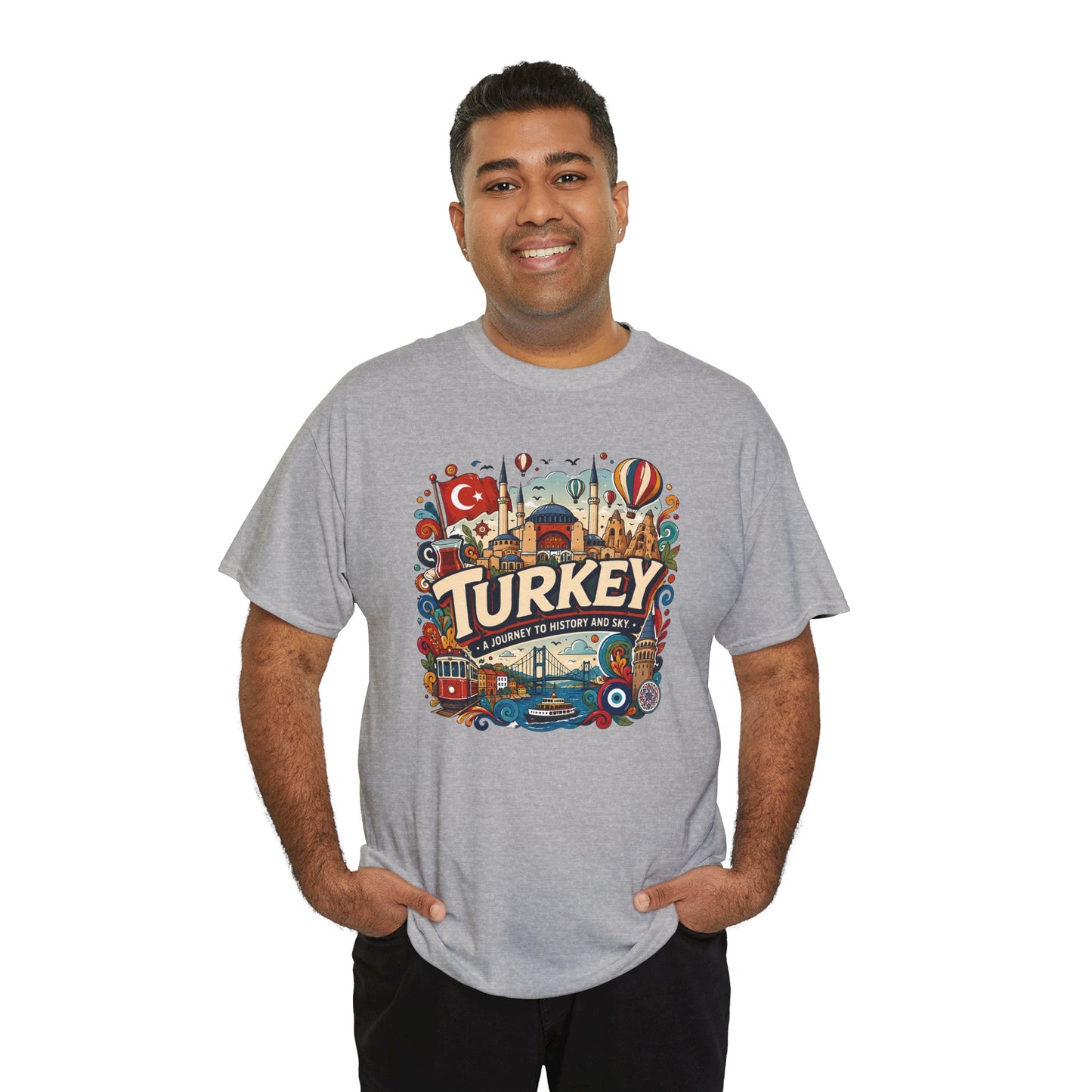 Light gray Istanbul graphic T-shirt with Turkey emblem front print, crew neck