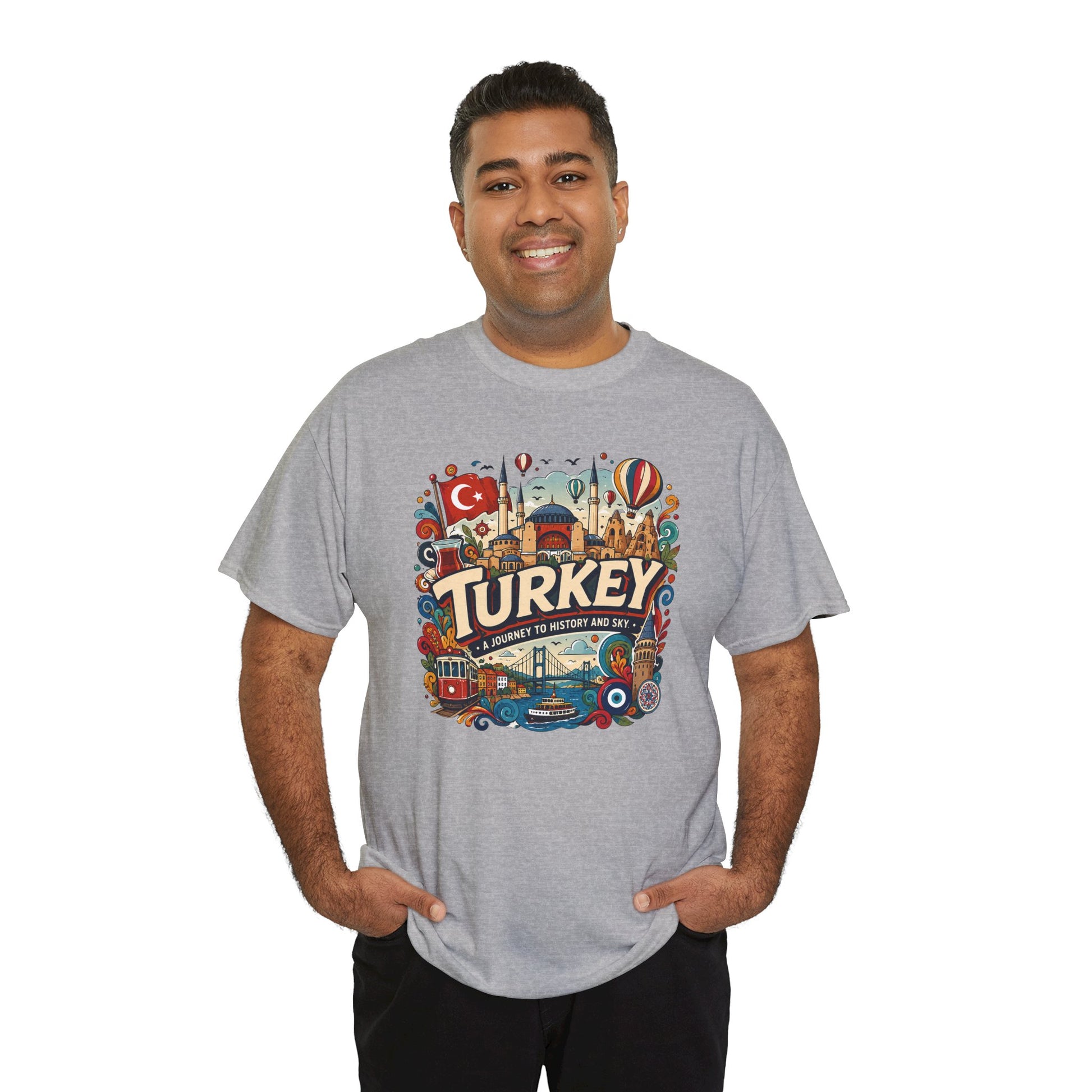 Light gray Istanbul graphic T-shirt with Turkey emblem front print, crew neck