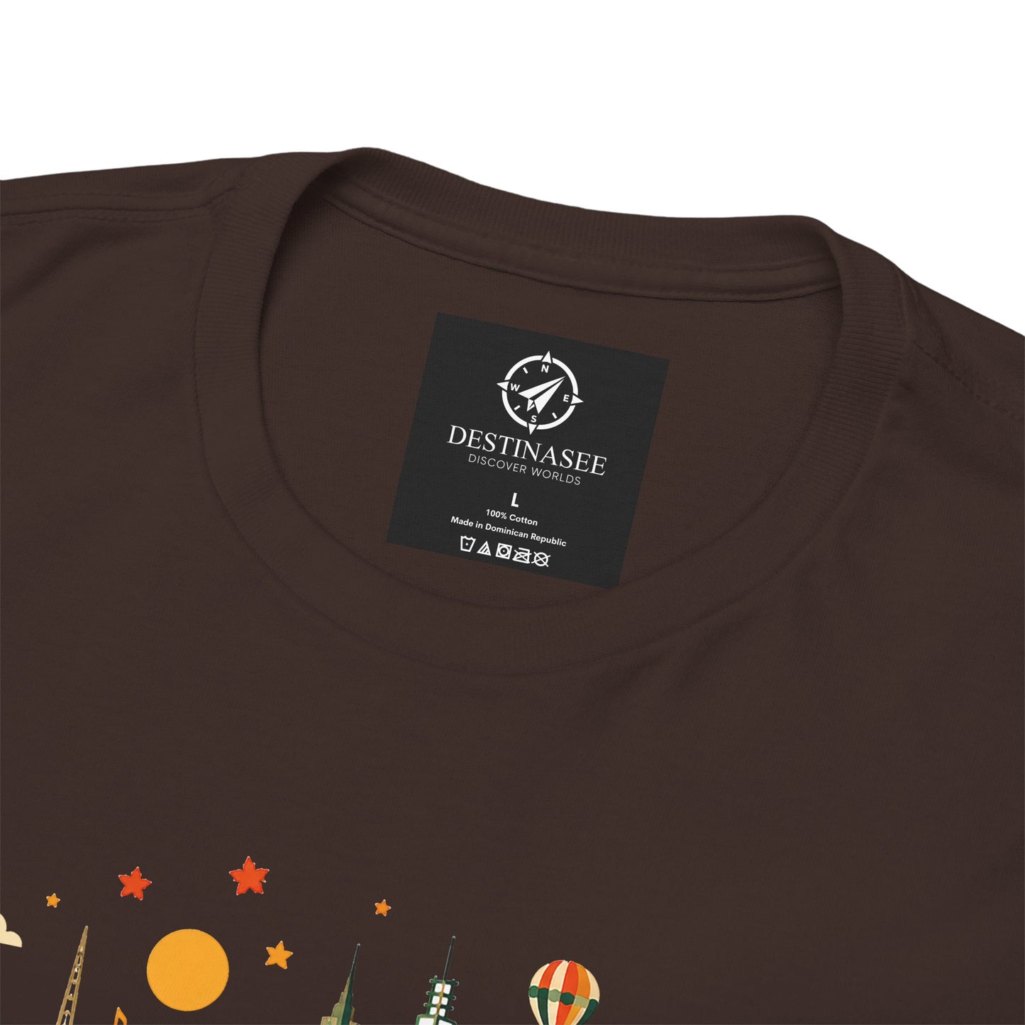 Charcoal-brown T-shirt with round neckline and small logo patch at the chest