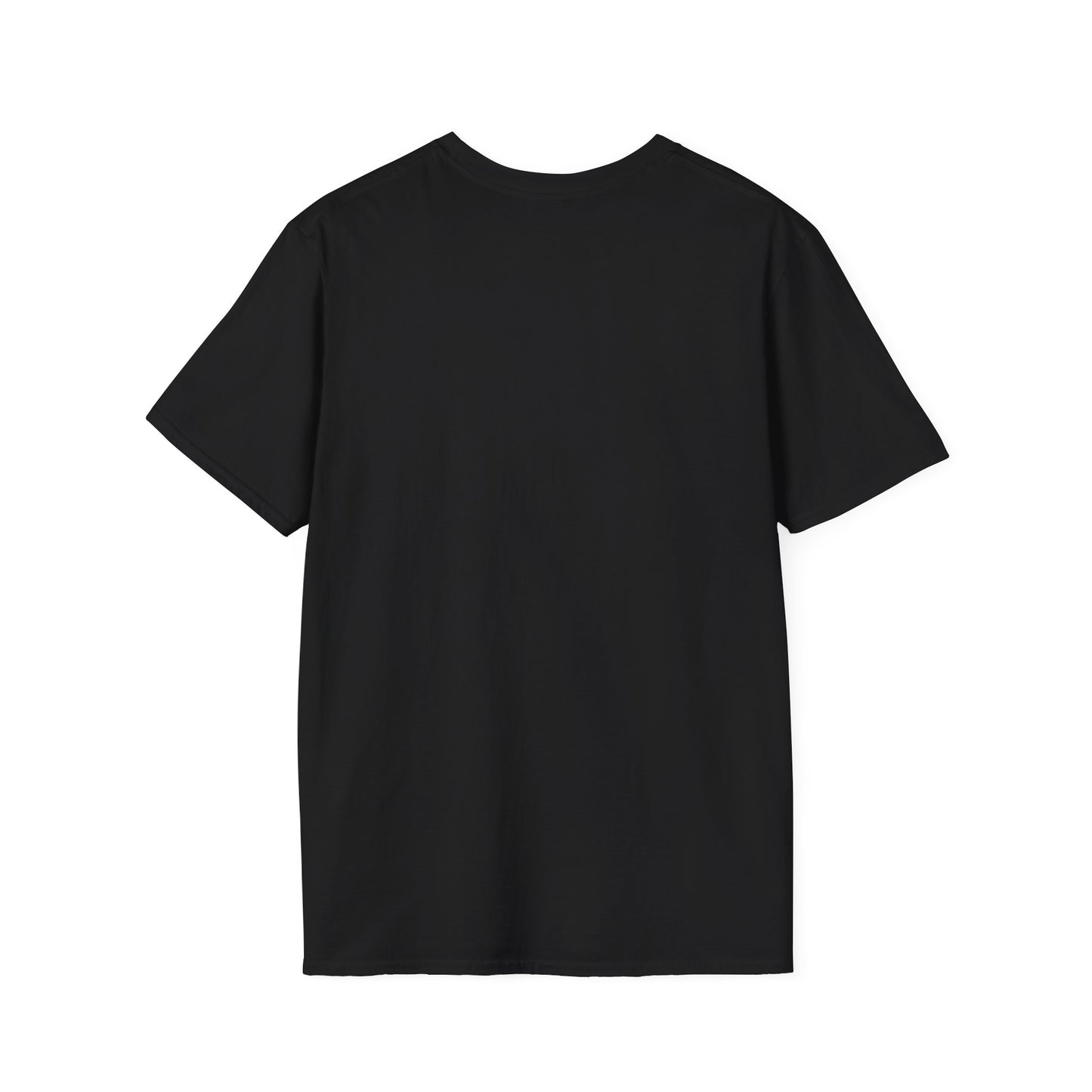 Black short-sleeve crew-neck T-shirt, plain front with no visible design