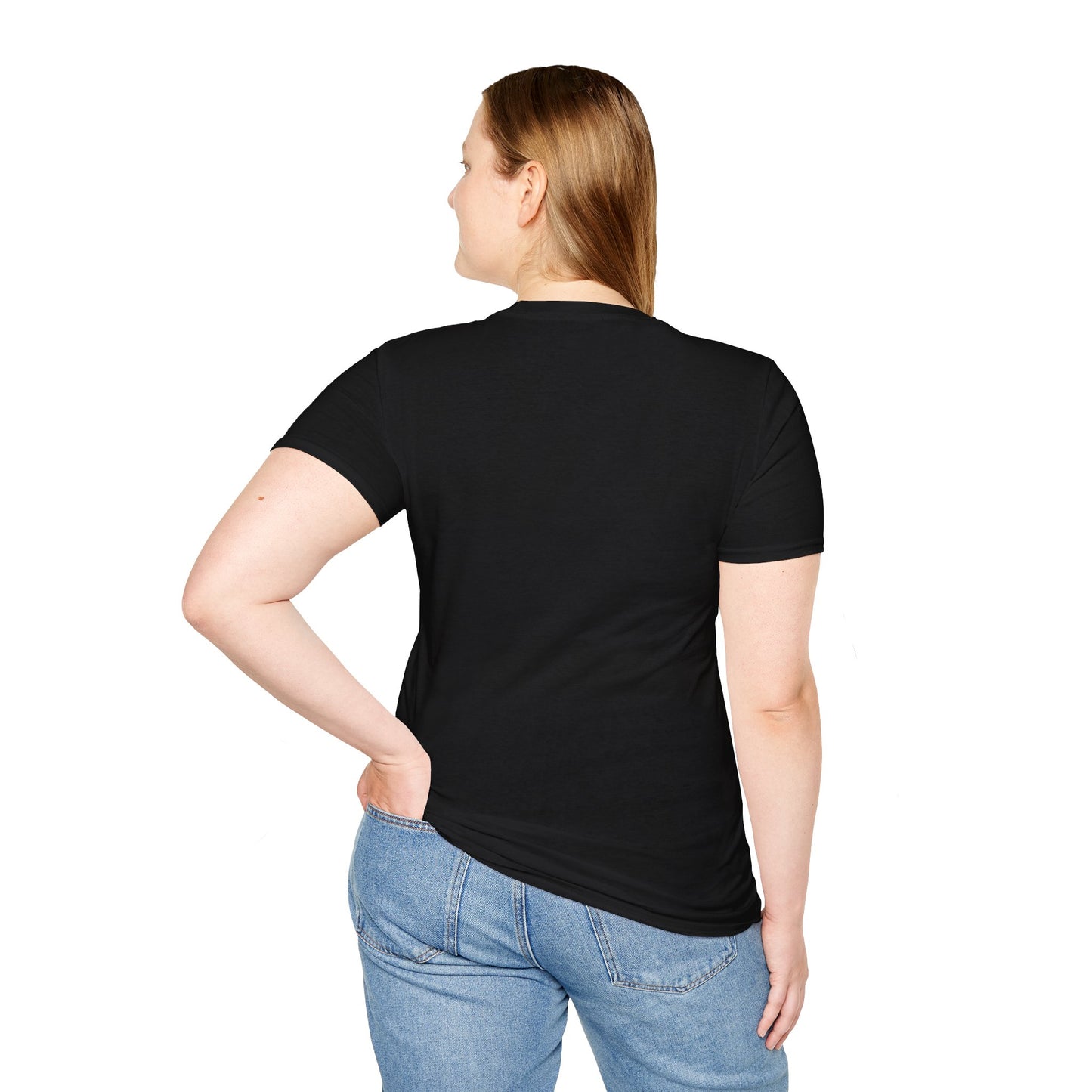 Black crew-neck T-shirt shown from the back, no visible print