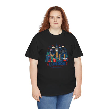 Black London skyline graphic T-shirt, crew neck, short sleeves