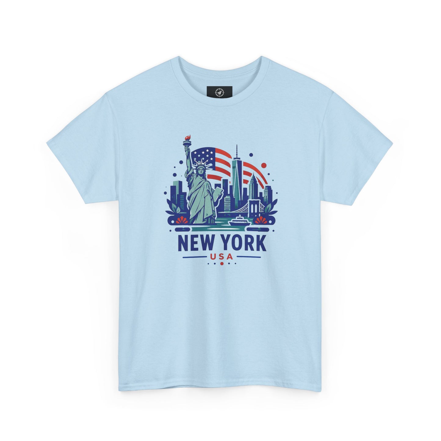 Light blue T-shirt with Statue of Liberty and New York USA graphic on front