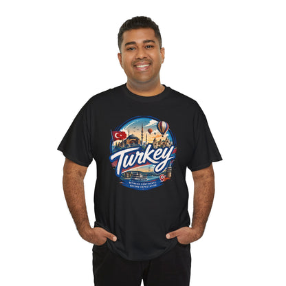 Black Istanbul travel T-shirt with Turkey graphic print centered on chest, crew neck