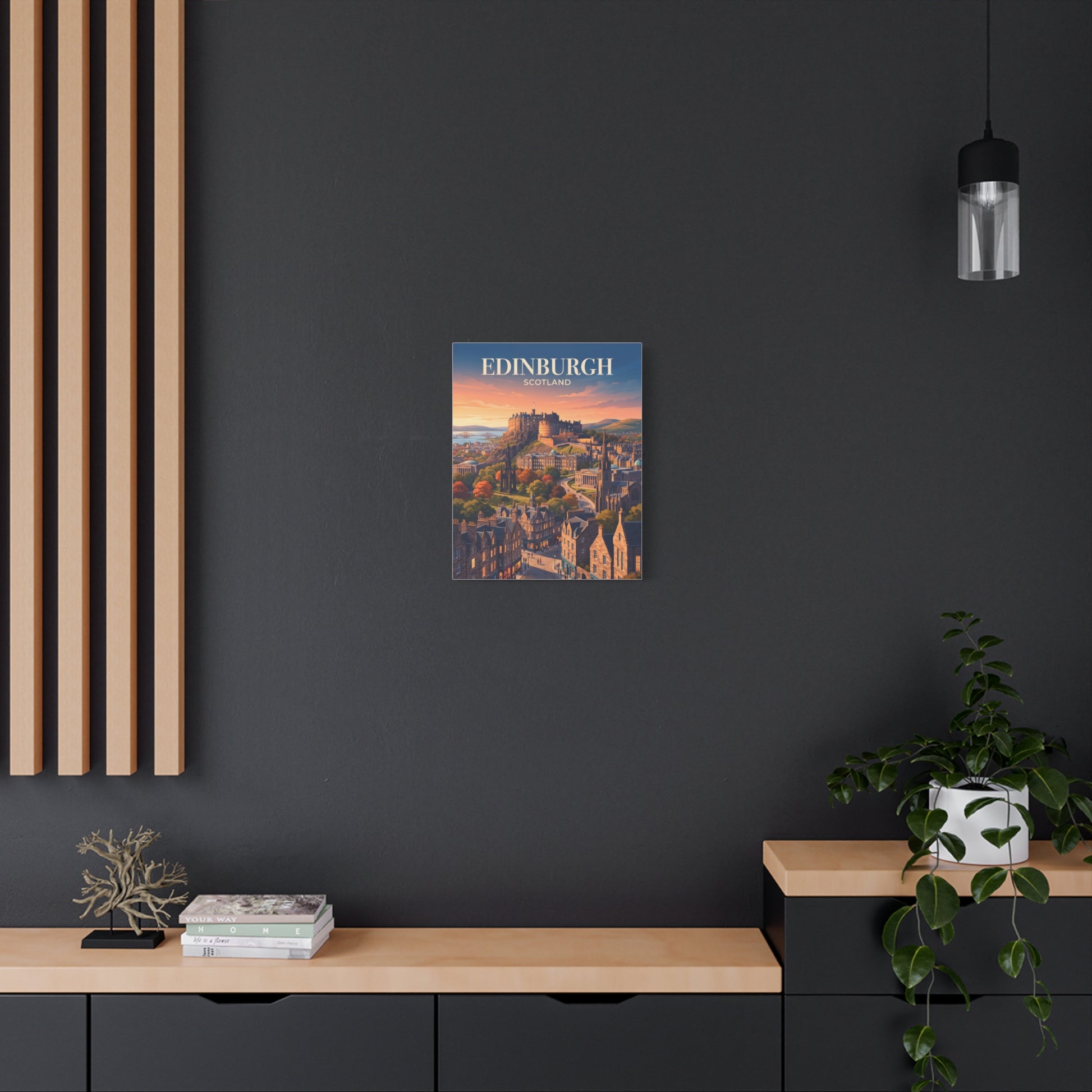 Framed canvas wall art with Edinburgh Scotland city skyline print
