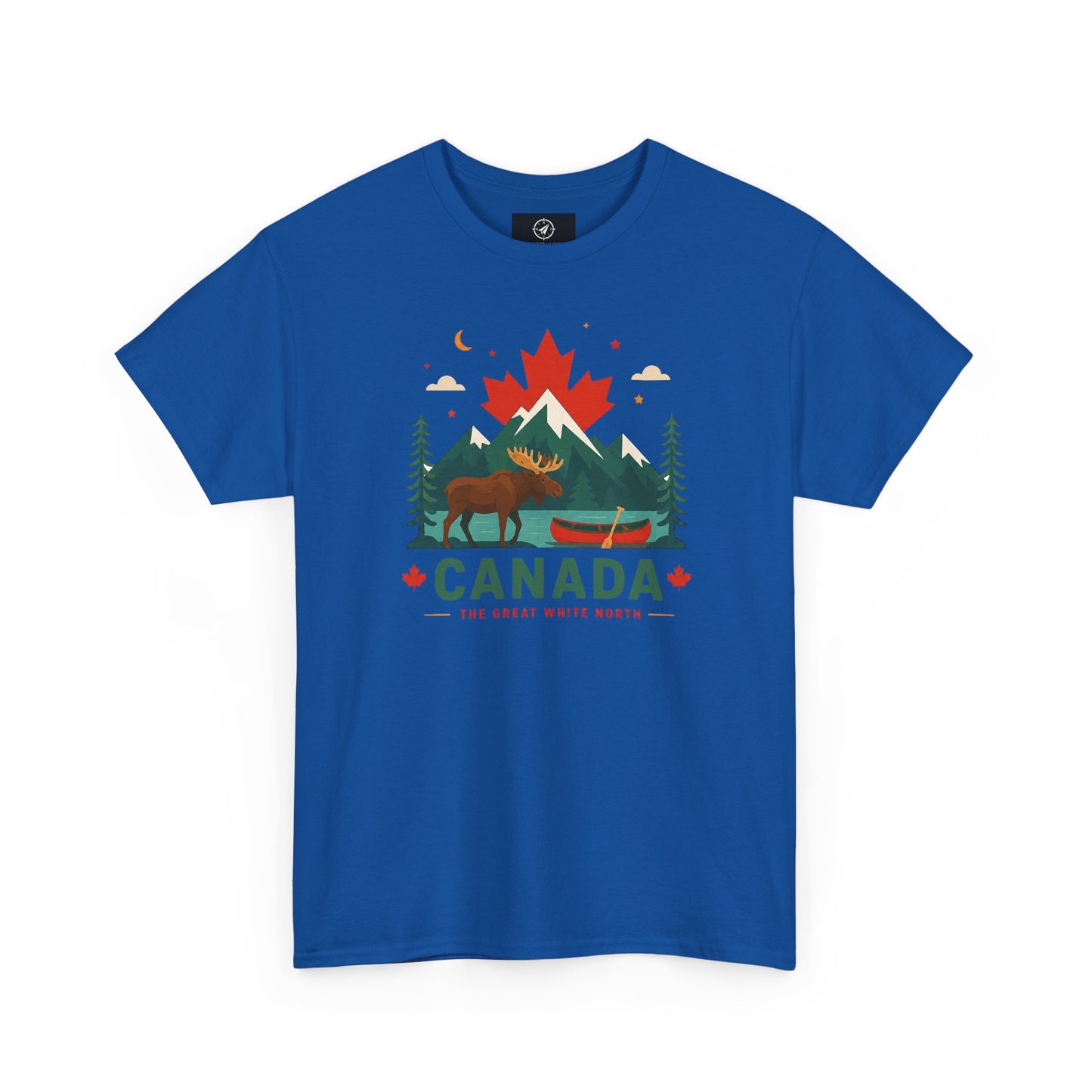Short-sleeve T-shirt in royal blue with Canada camping graphic on front