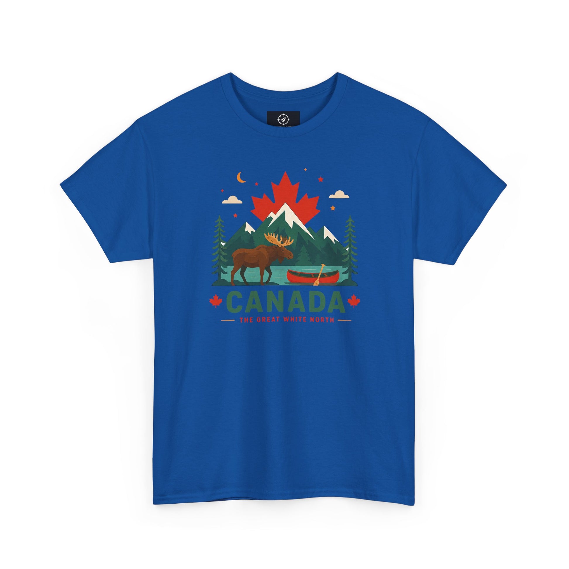 Short-sleeve T-shirt in royal blue with Canada camping graphic on front