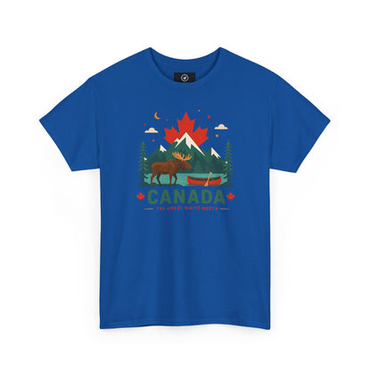 Short-sleeve T-shirt in royal blue with Canada camping graphic on front