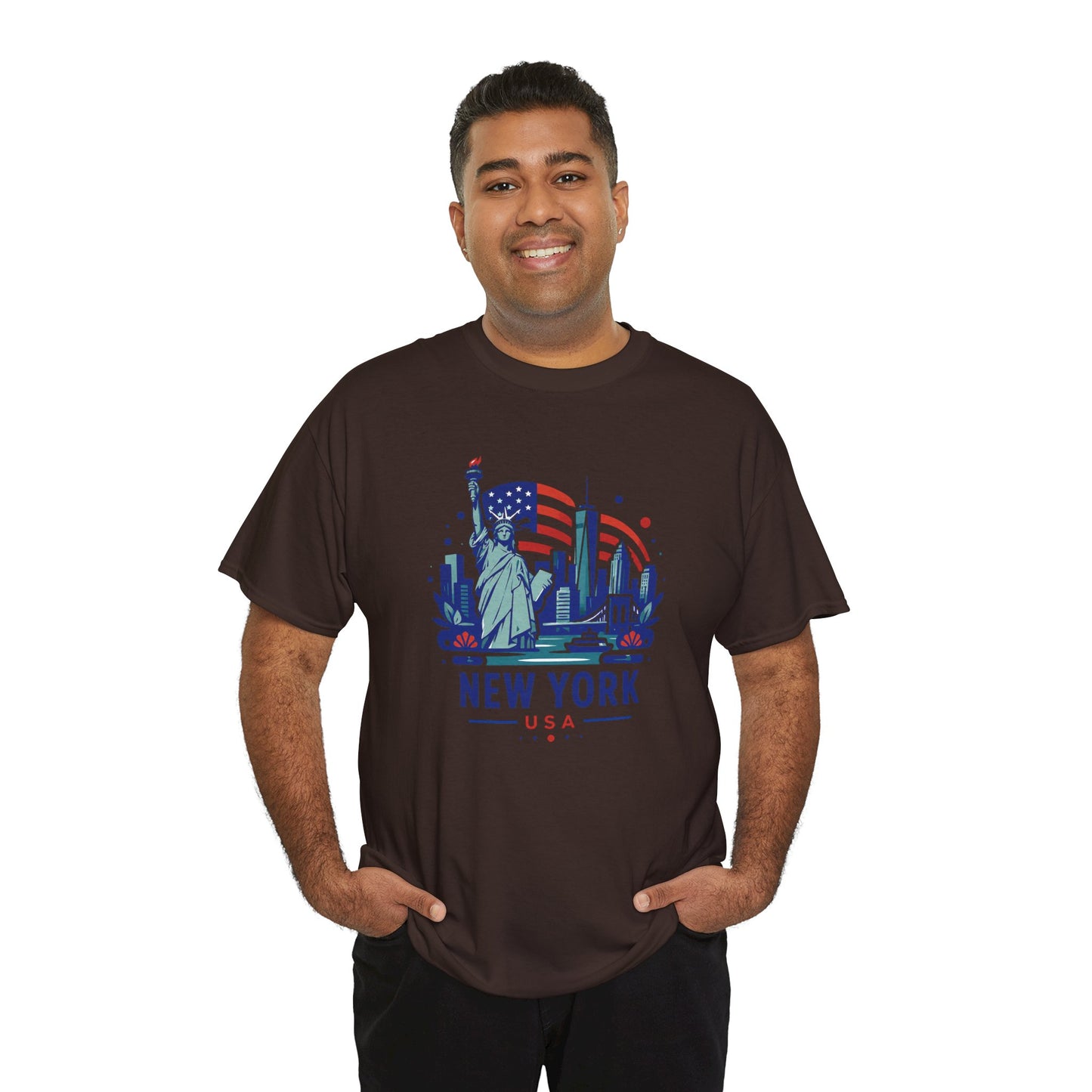 Charcoal crew-neck graphic T-shirt with Statue of Liberty “NEW YORK” front