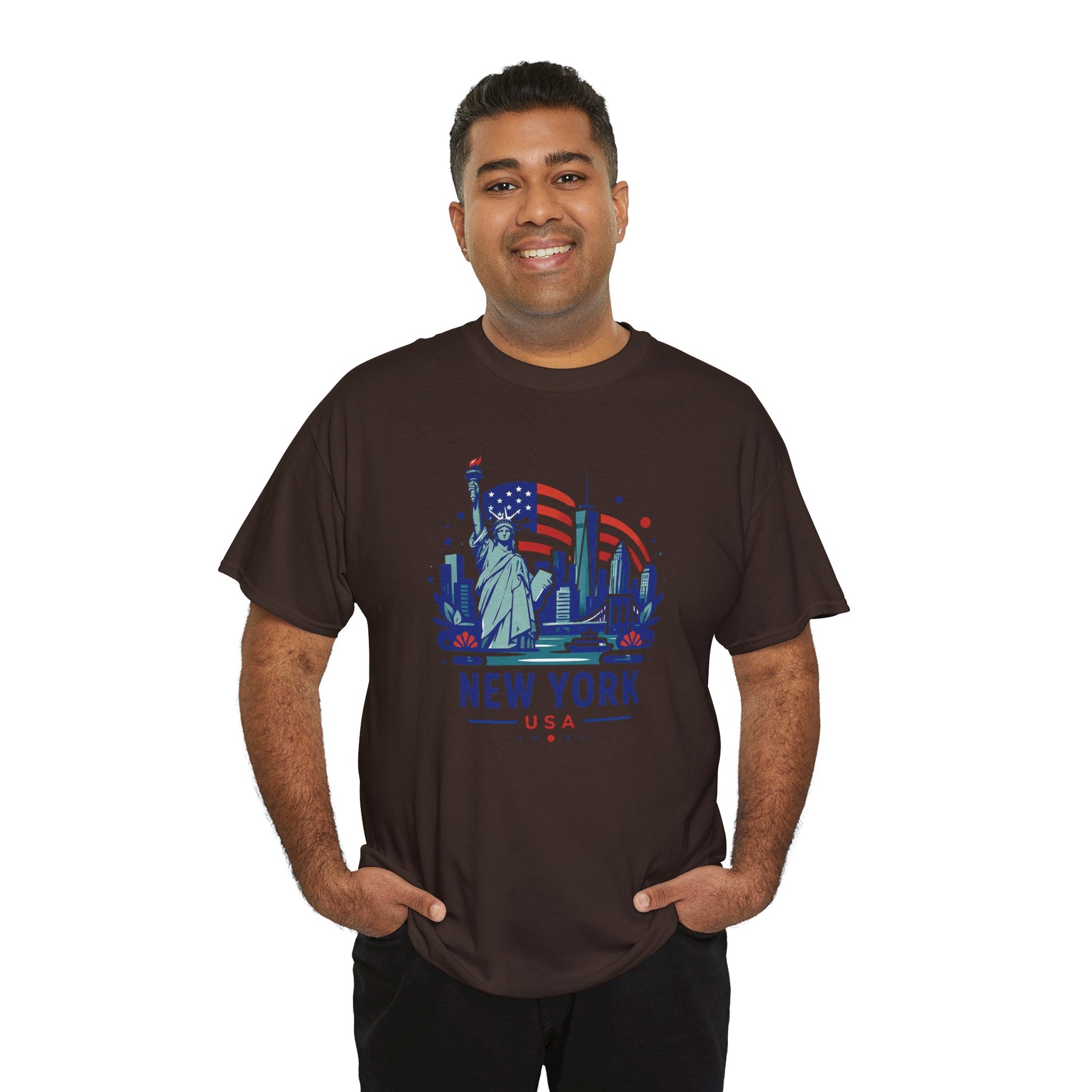 Charcoal crew-neck graphic T-shirt with Statue of Liberty “NEW YORK” front
