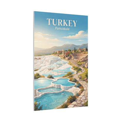 Turkey Pamukkale matte canvas wall art, angled view showing turquoise pools and walkway