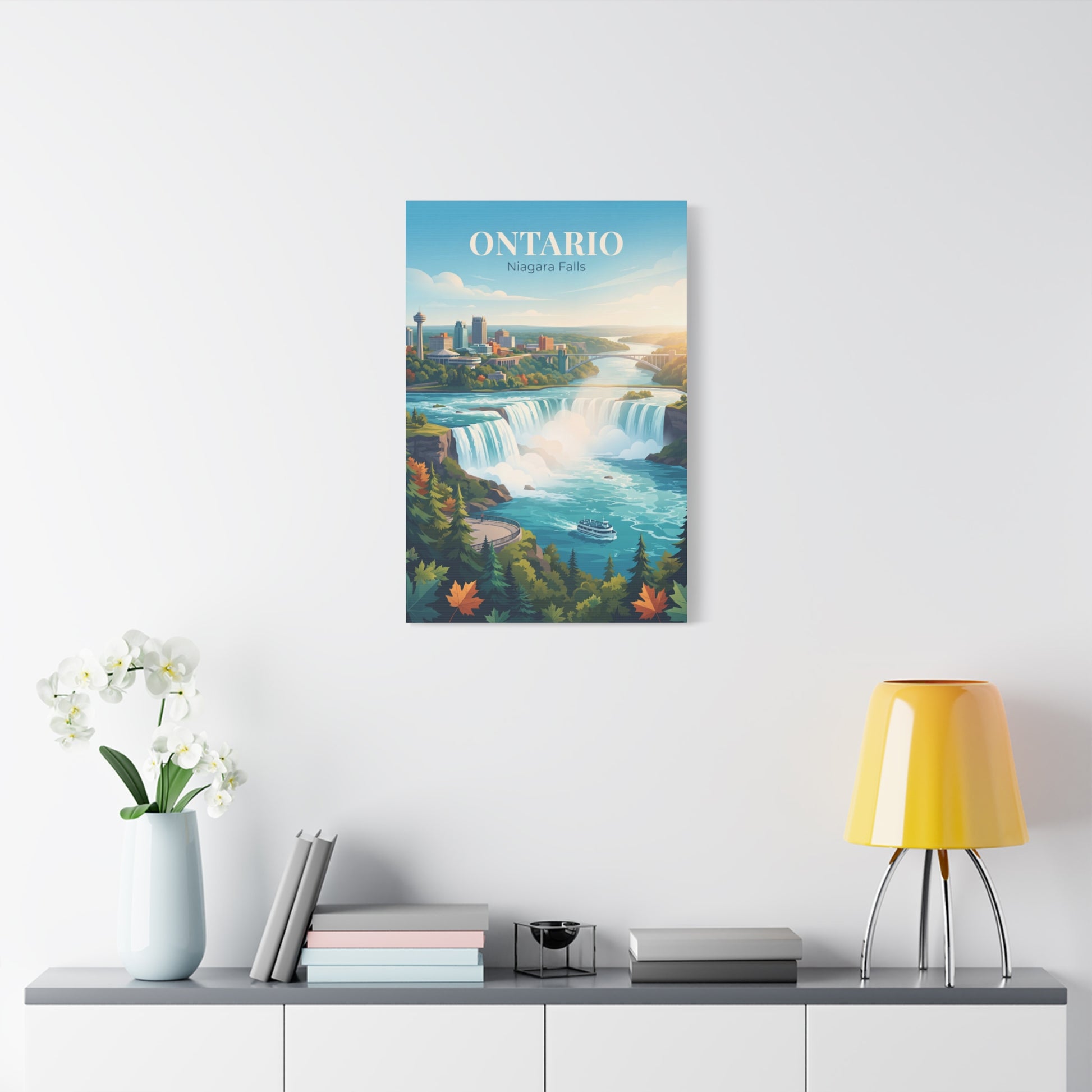 Ontario Niagara Falls canvas wall art with Niagara Falls view and ONTARIO title