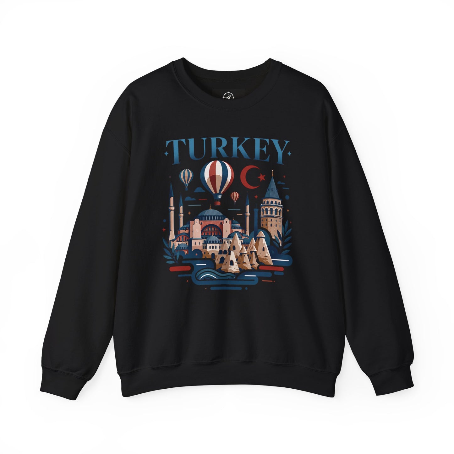 Black turkey travel sweatshirt with long sleeves and colorful front graphic