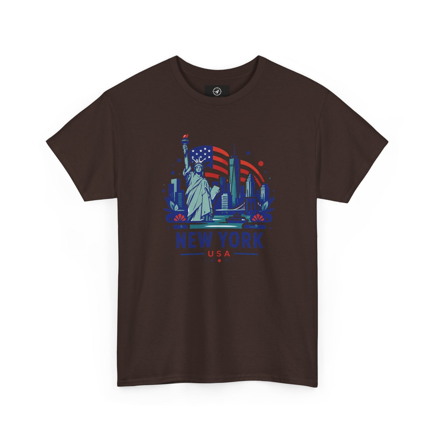 Dark brown T-shirt with Statue of Liberty and New York USA graphic on front
