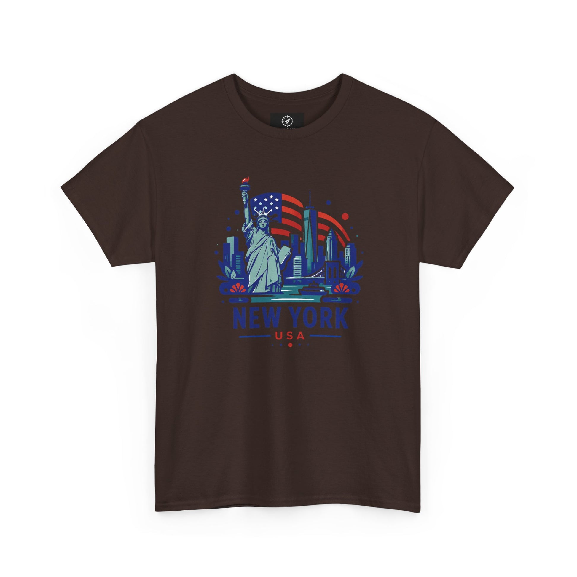 Dark brown T-shirt with Statue of Liberty and New York USA graphic on front