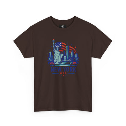 Dark brown T-shirt with Statue of Liberty and New York USA graphic on front