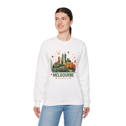 White crewneck sweatshirt with Melbourne city graphic print