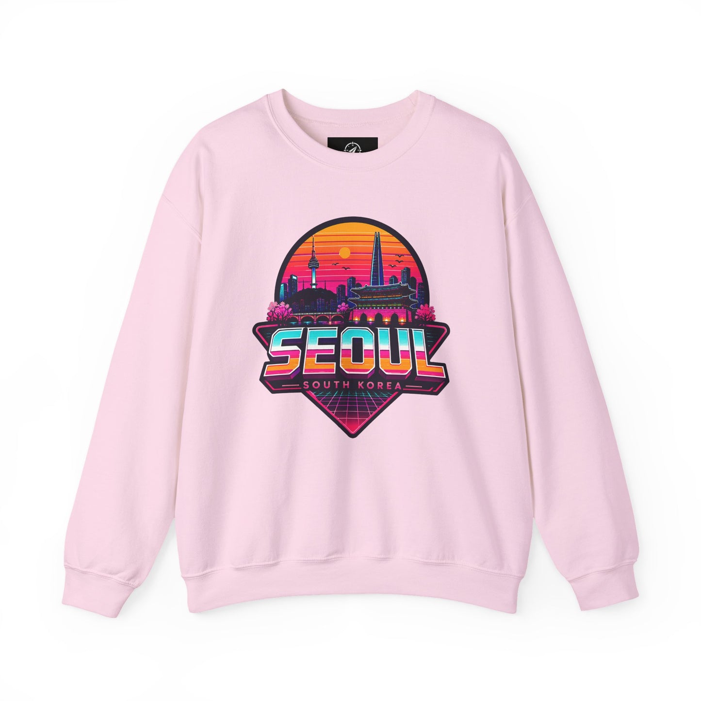 Light pink crewneck sweatshirt with Seoul city graphic on the chest
