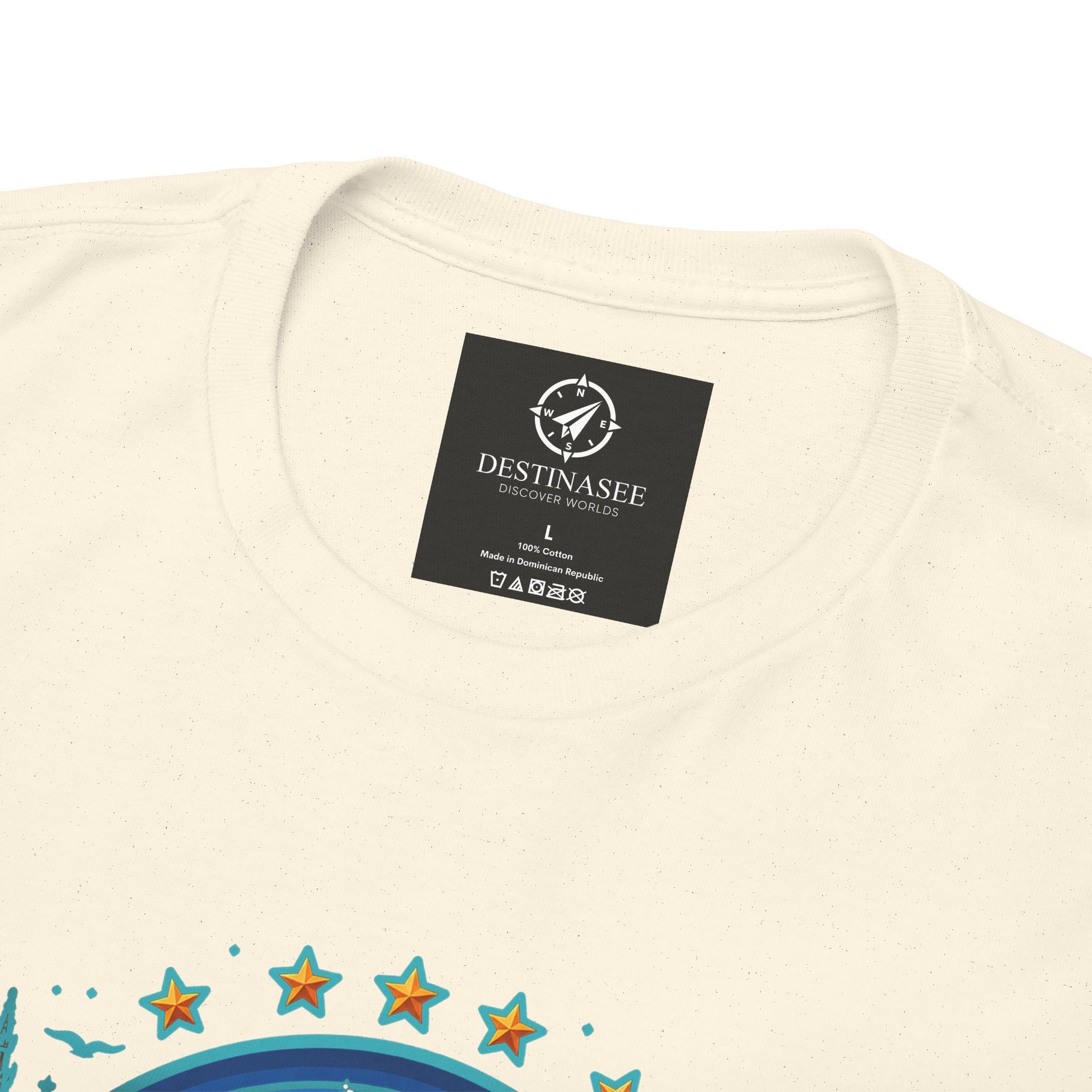 Natural cream crewneck T-shirt with square logo print at the neckline