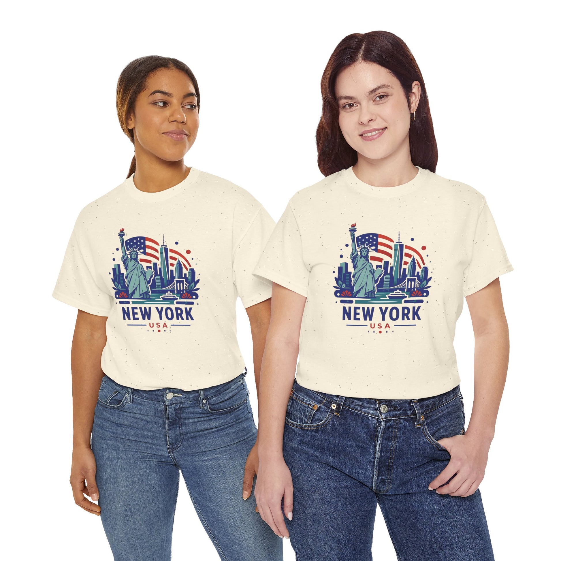Natural crew-neck graphic T-shirt with Statue of Liberty “NEW YORK” front print