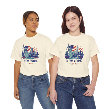 Natural crew-neck graphic T-shirt with Statue of Liberty “NEW YORK” front print
