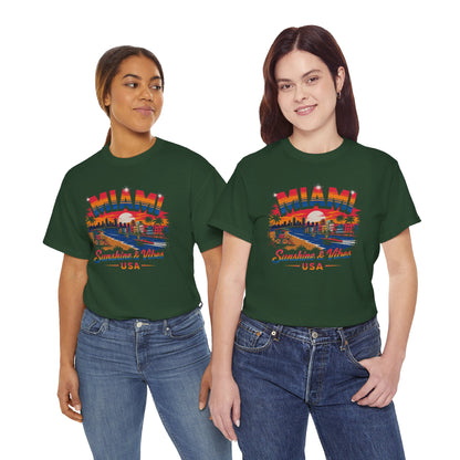 Forest green T-shirt pair with Miami skyline graphic and USA text