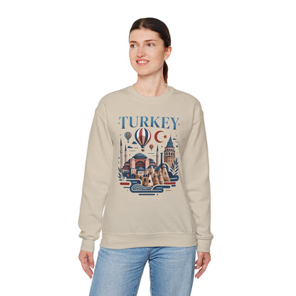 Light sand crewneck sweatshirt with Turkey skyline graphic on the front