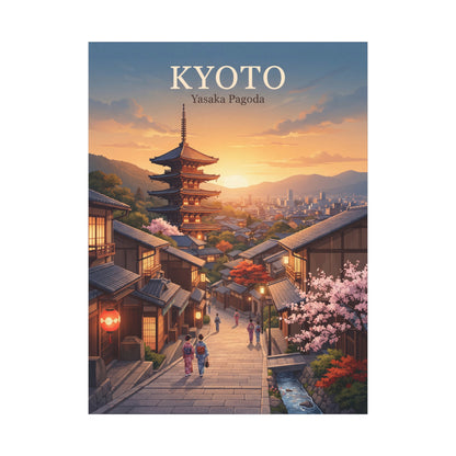Matte canvas print of Kyoto street with Yasaka Pagoda at sunset