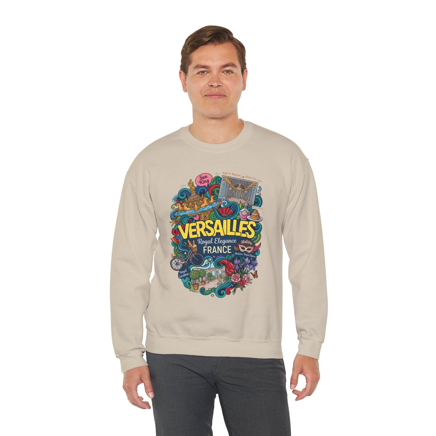 Light beige crewneck sweatshirt with colorful France graphic print on the front