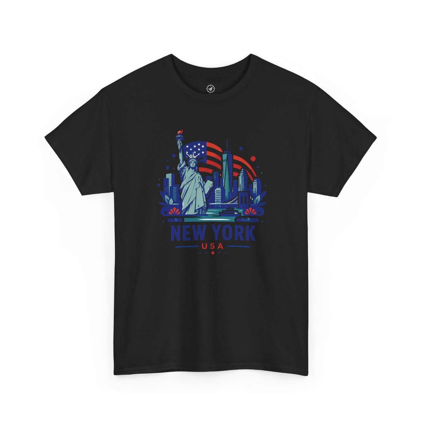 Black T-shirt with Statue of Liberty graphic and “NEW YORK USA” text