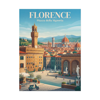 Florence rolled poster with Piazza della Signoria skyline, domes and tower landmarks