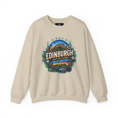 Light sand crewneck sweatshirt with front “Edinburgh” graphic print