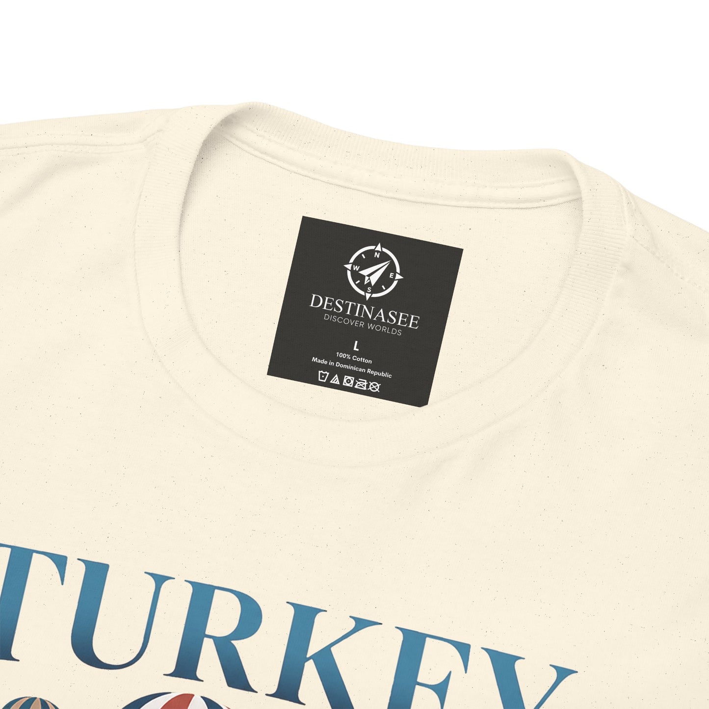 Natural crew-neck T-shirt with black brand tag at neckline