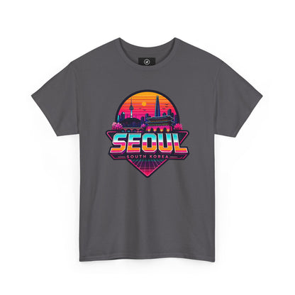 Charcoal dark gray t-shirt with front Seoul South Korea heart skyline graphic