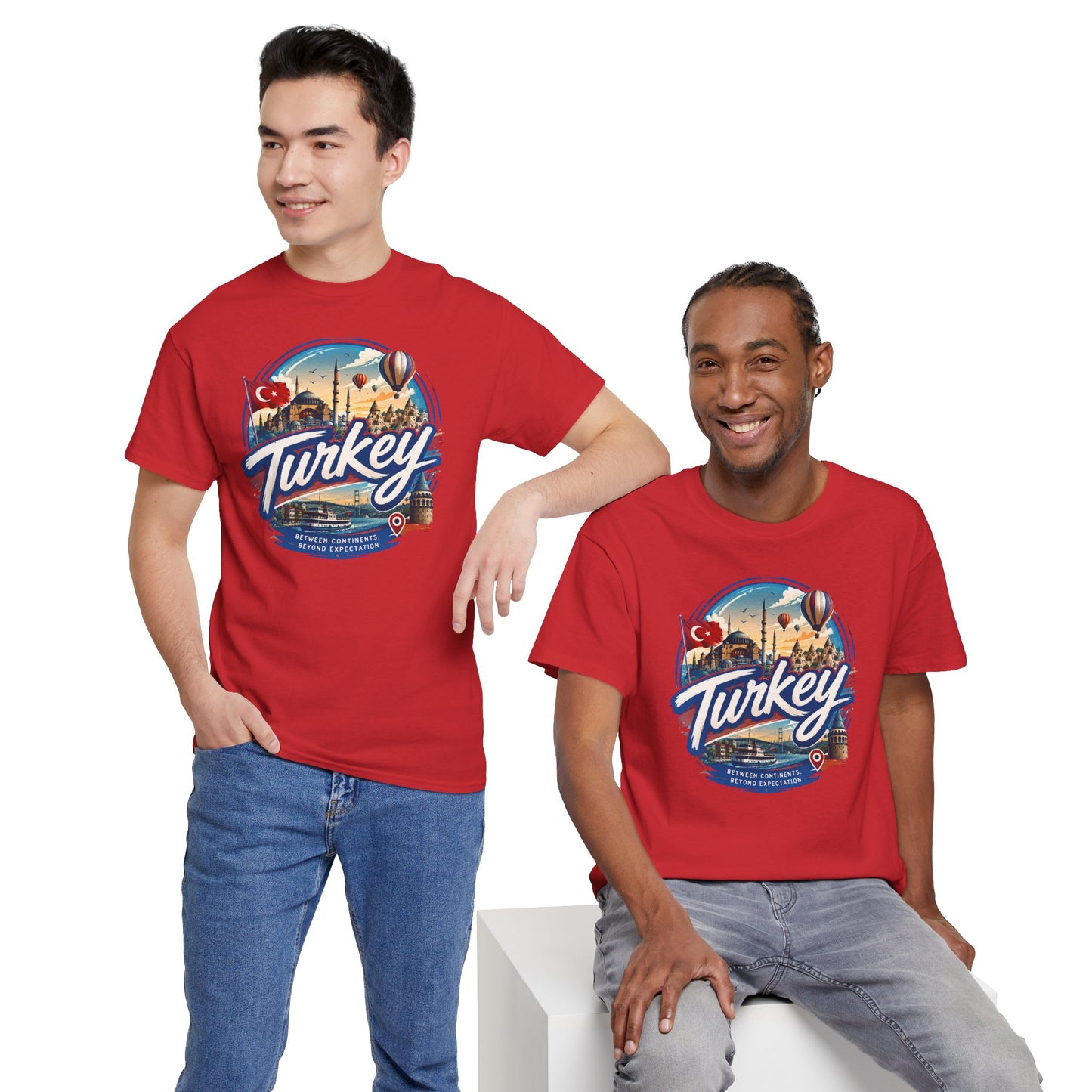 Red Turkey graphic T-shirt with colorful chest print