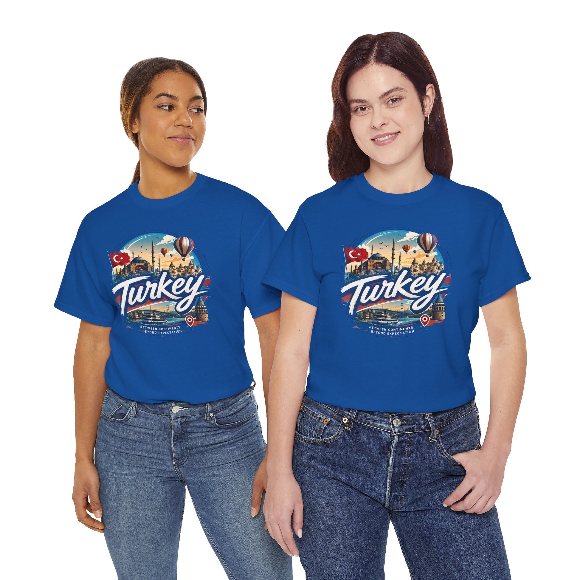 Royal blue travel T-shirt with large 'Turkey' graphic on chest