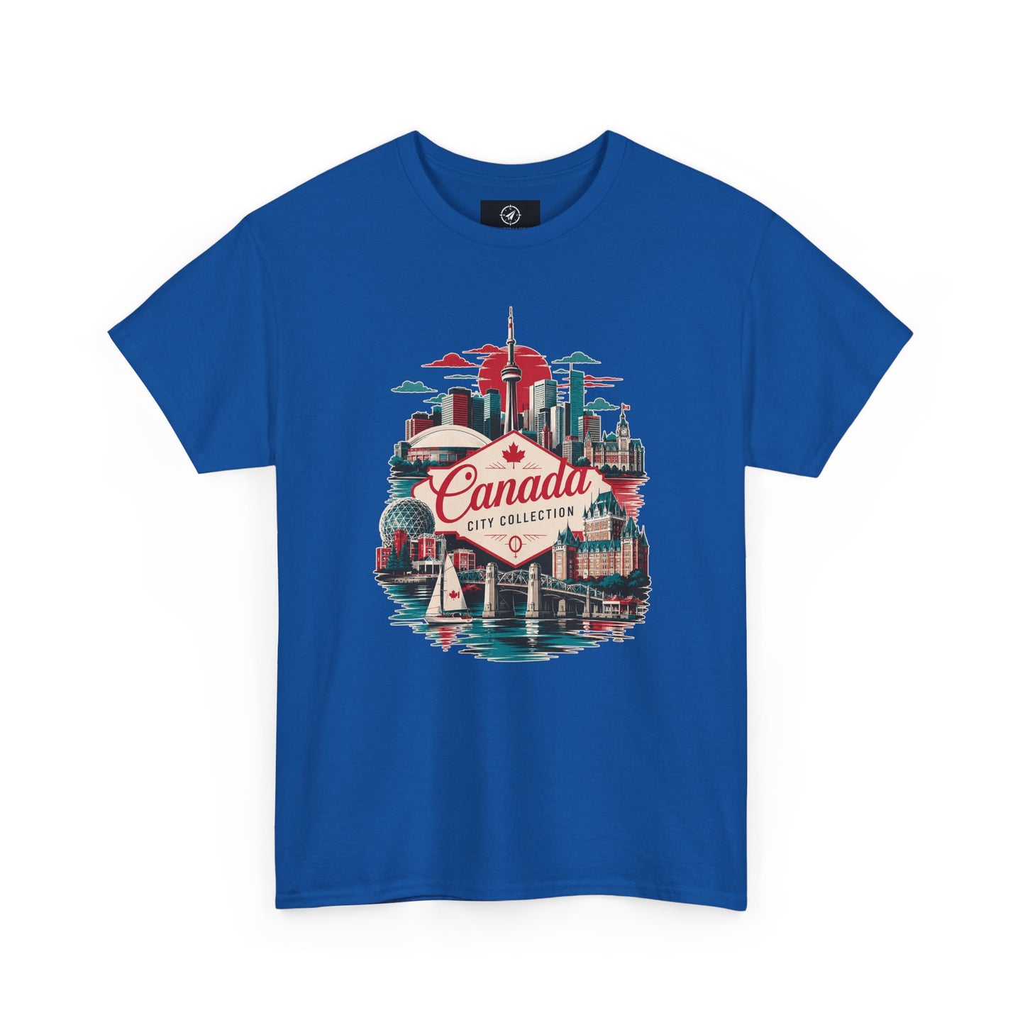 Royal blue crewneck T-shirt with front Canada City Collection skyline graphic